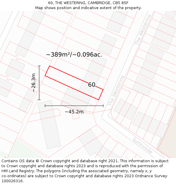 60, THE WESTERING, CAMBRIDGE, CB5 8SF: Plot and title map