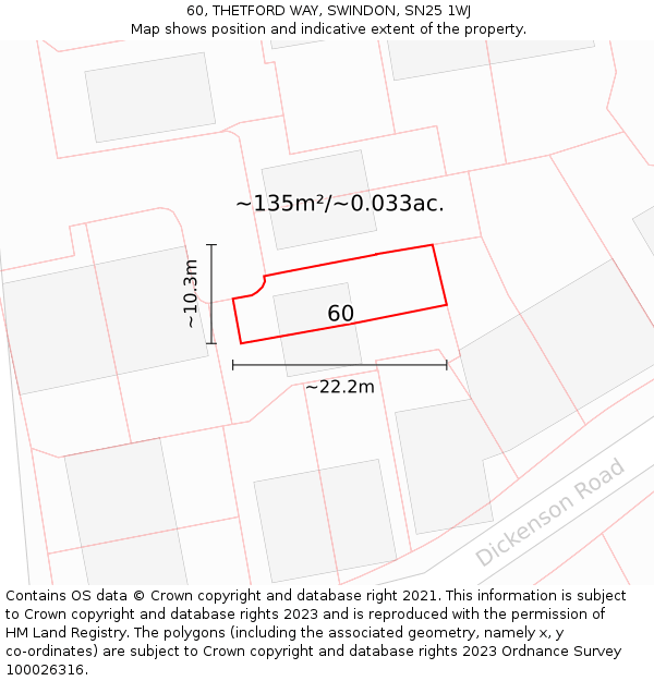60, THETFORD WAY, SWINDON, SN25 1WJ: Plot and title map