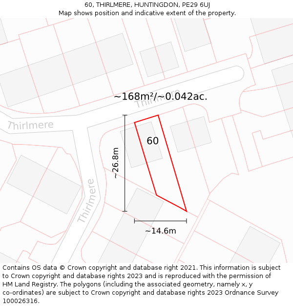 60, THIRLMERE, HUNTINGDON, PE29 6UJ: Plot and title map