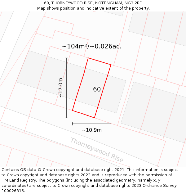 60, THORNEYWOOD RISE, NOTTINGHAM, NG3 2PD: Plot and title map