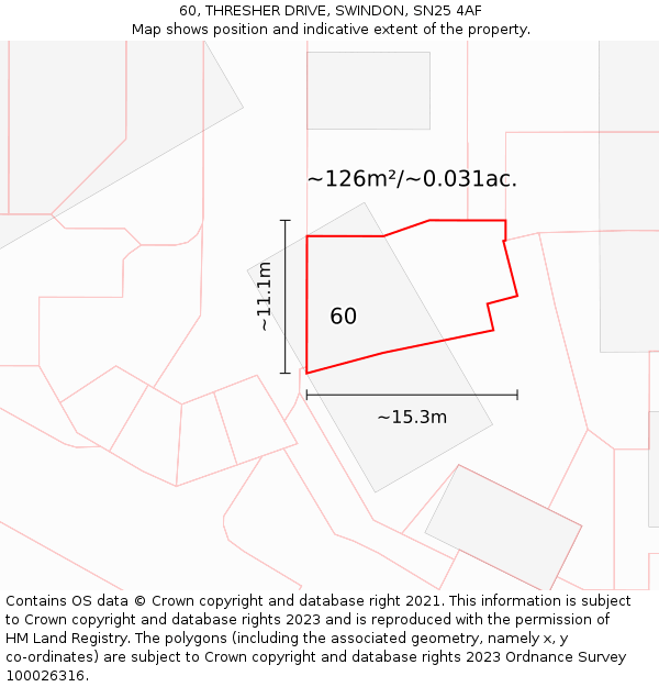 60, THRESHER DRIVE, SWINDON, SN25 4AF: Plot and title map