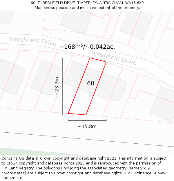60, THRESHFIELD DRIVE, TIMPERLEY, ALTRINCHAM, WA15 6XP: Plot and title map