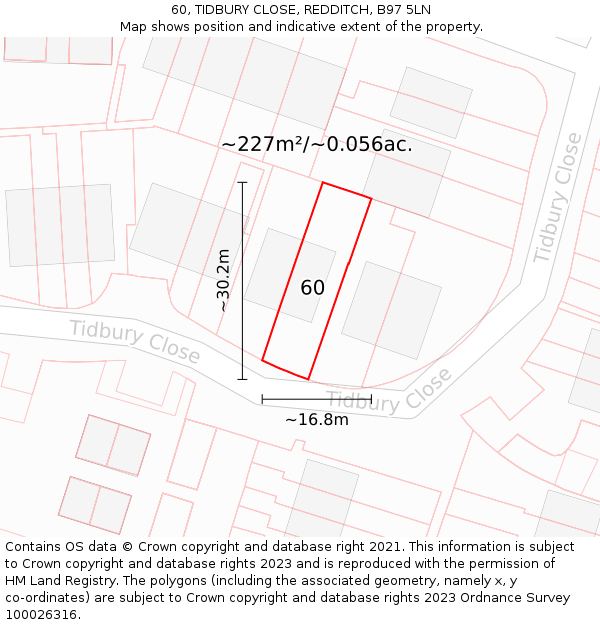 60, TIDBURY CLOSE, REDDITCH, B97 5LN: Plot and title map