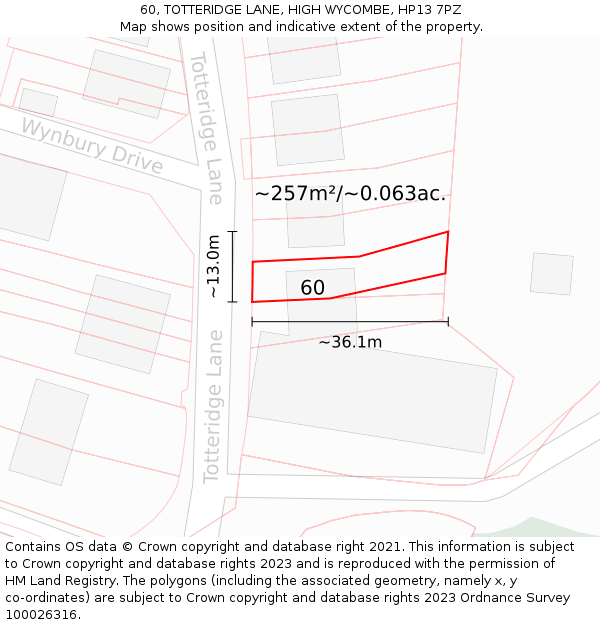 60, TOTTERIDGE LANE, HIGH WYCOMBE, HP13 7PZ: Plot and title map