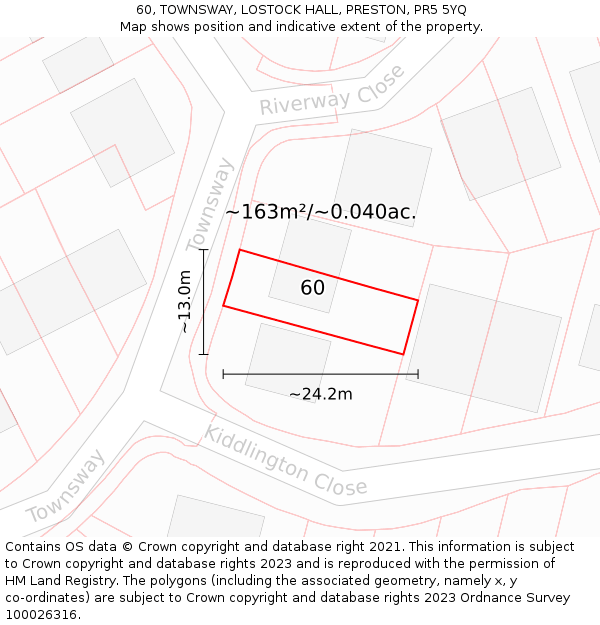 60, TOWNSWAY, LOSTOCK HALL, PRESTON, PR5 5YQ: Plot and title map