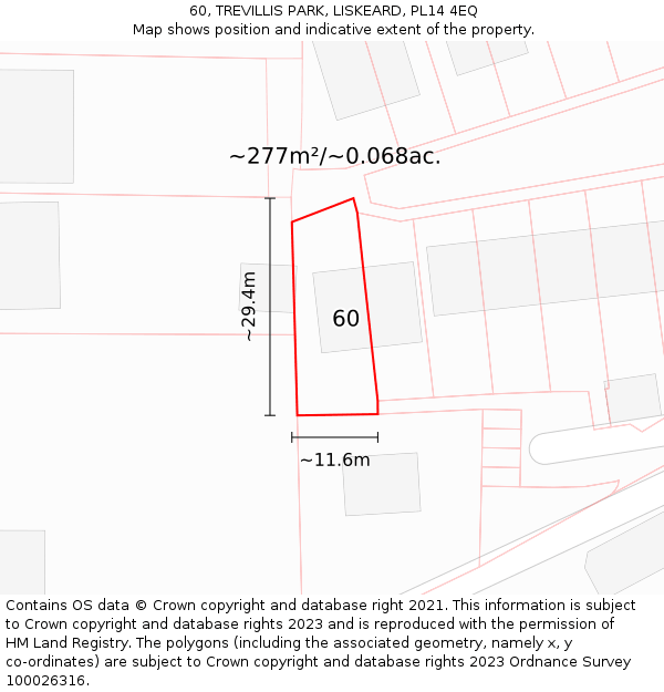 60, TREVILLIS PARK, LISKEARD, PL14 4EQ: Plot and title map