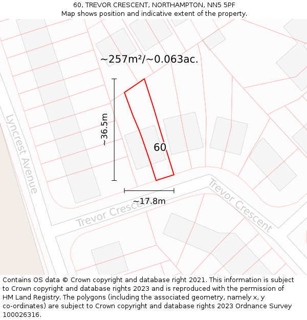 60, TREVOR CRESCENT, NORTHAMPTON, NN5 5PF: Plot and title map