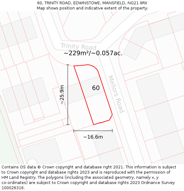 60, TRINITY ROAD, EDWINSTOWE, MANSFIELD, NG21 9RX: Plot and title map
