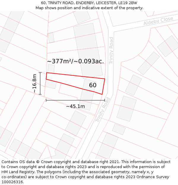 60, TRINITY ROAD, ENDERBY, LEICESTER, LE19 2BW: Plot and title map