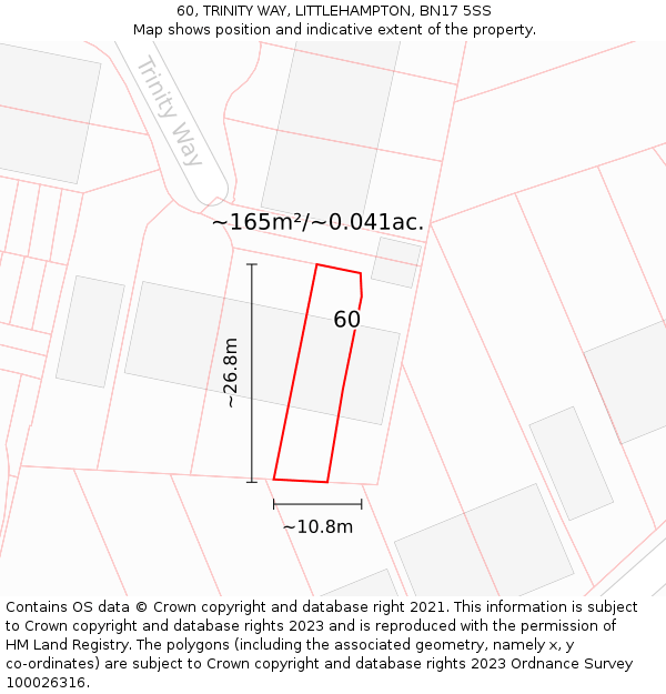 60, TRINITY WAY, LITTLEHAMPTON, BN17 5SS: Plot and title map