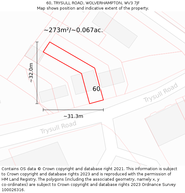 60, TRYSULL ROAD, WOLVERHAMPTON, WV3 7JF: Plot and title map