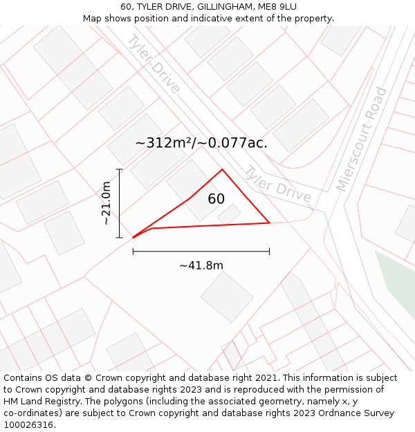 60, TYLER DRIVE, GILLINGHAM, ME8 9LU: Plot and title map
