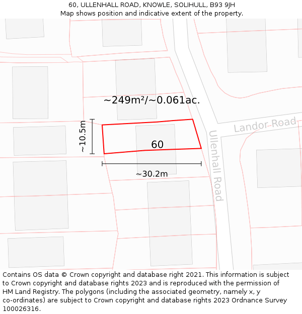 60, ULLENHALL ROAD, KNOWLE, SOLIHULL, B93 9JH: Plot and title map
