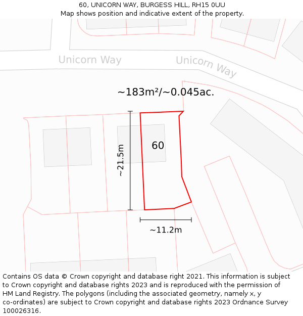 60, UNICORN WAY, BURGESS HILL, RH15 0UU: Plot and title map