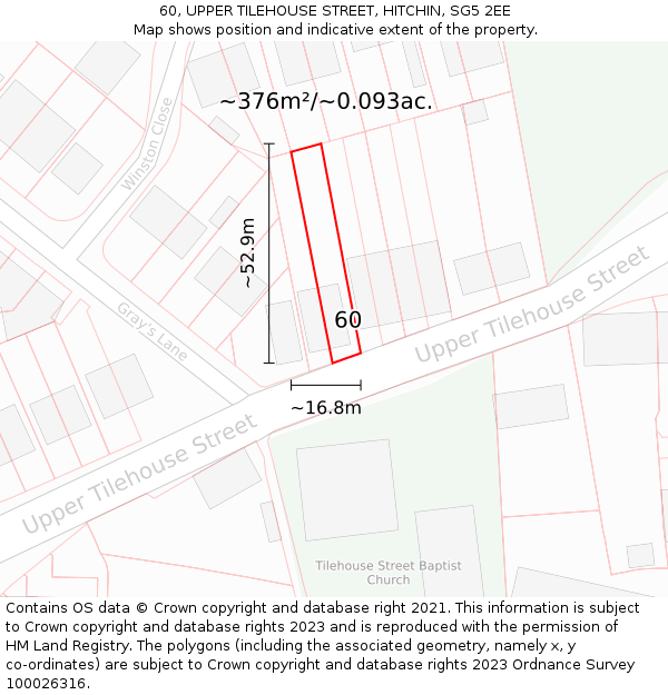 60, UPPER TILEHOUSE STREET, HITCHIN, SG5 2EE: Plot and title map