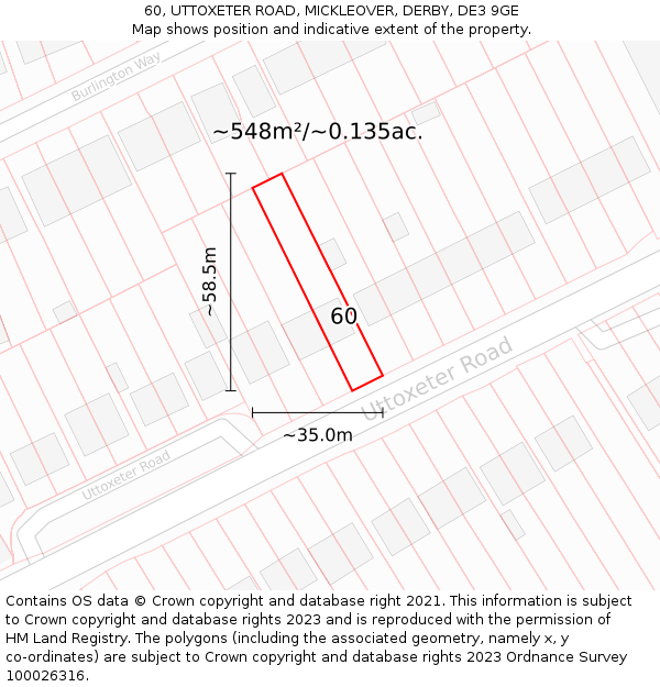 60, UTTOXETER ROAD, MICKLEOVER, DERBY, DE3 9GE: Plot and title map