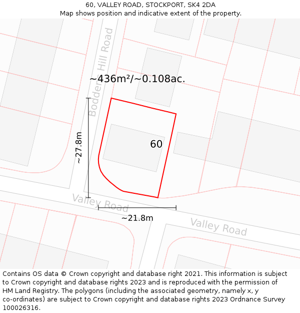 60, VALLEY ROAD, STOCKPORT, SK4 2DA: Plot and title map
