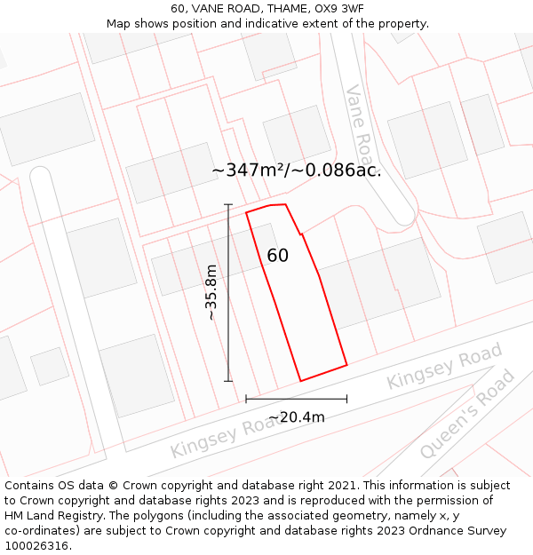 60, VANE ROAD, THAME, OX9 3WF: Plot and title map