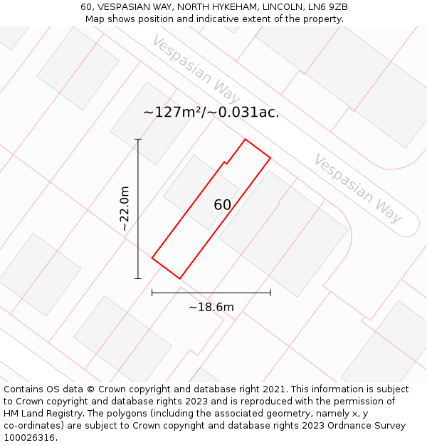 60, VESPASIAN WAY, NORTH HYKEHAM, LINCOLN, LN6 9ZB: Plot and title map