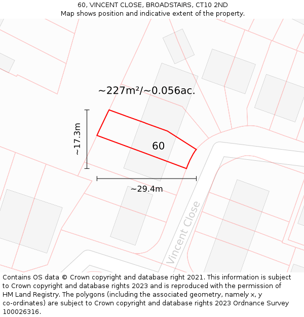 60, VINCENT CLOSE, BROADSTAIRS, CT10 2ND: Plot and title map