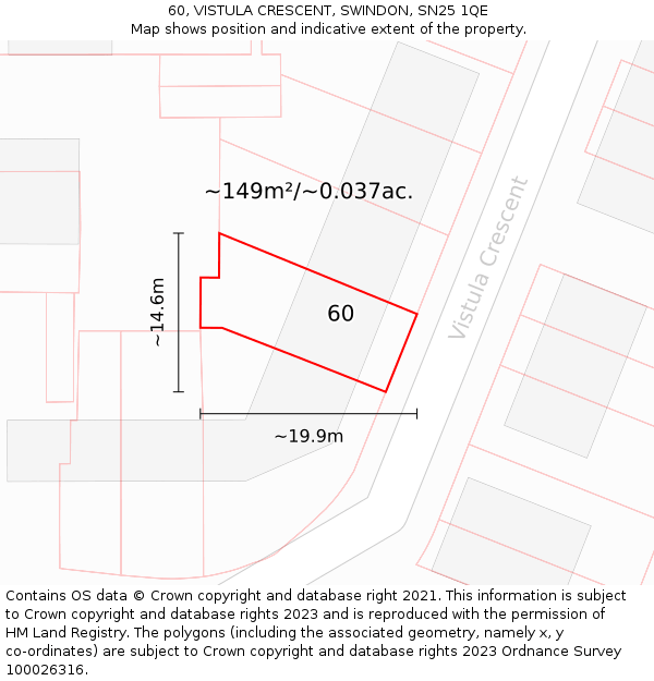 60, VISTULA CRESCENT, SWINDON, SN25 1QE: Plot and title map