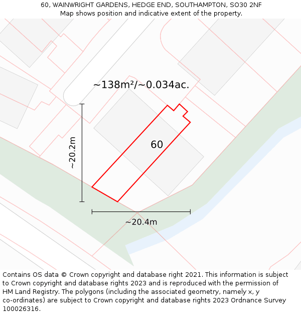 60, WAINWRIGHT GARDENS, HEDGE END, SOUTHAMPTON, SO30 2NF: Plot and title map
