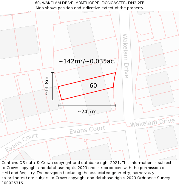 60, WAKELAM DRIVE, ARMTHORPE, DONCASTER, DN3 2FR: Plot and title map