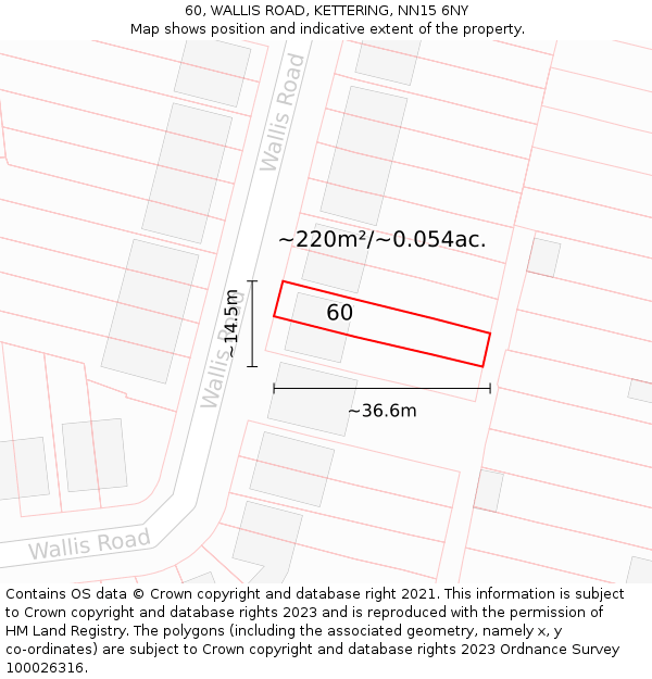 60, WALLIS ROAD, KETTERING, NN15 6NY: Plot and title map