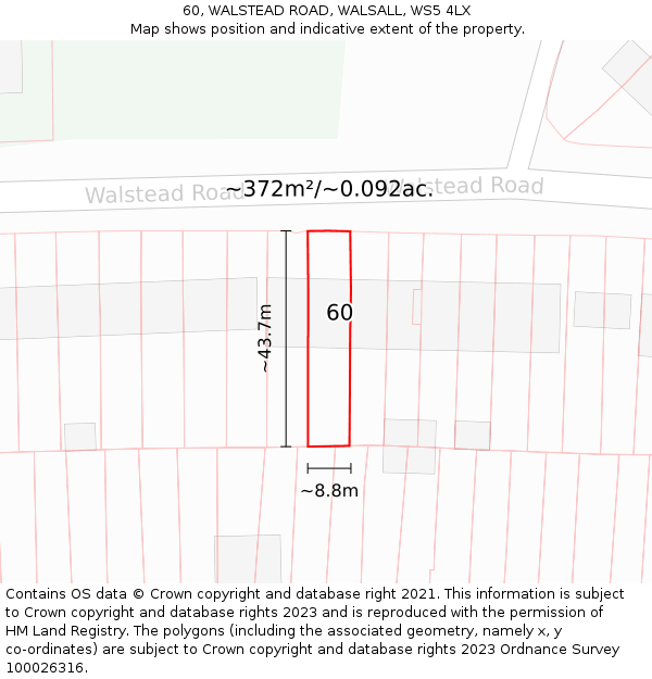 60, WALSTEAD ROAD, WALSALL, WS5 4LX: Plot and title map