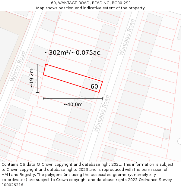 60, WANTAGE ROAD, READING, RG30 2SF: Plot and title map