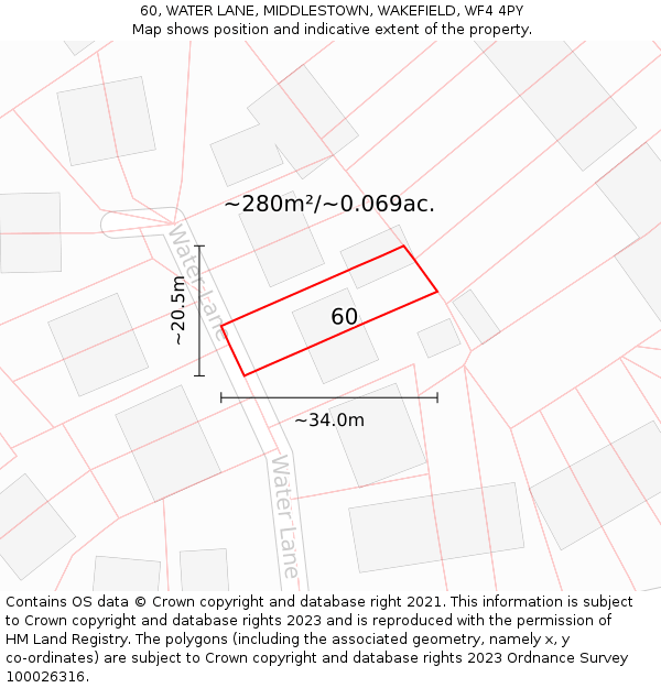 60, WATER LANE, MIDDLESTOWN, WAKEFIELD, WF4 4PY: Plot and title map