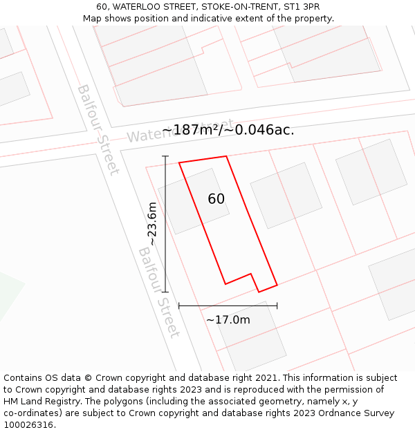 60, WATERLOO STREET, STOKE-ON-TRENT, ST1 3PR: Plot and title map