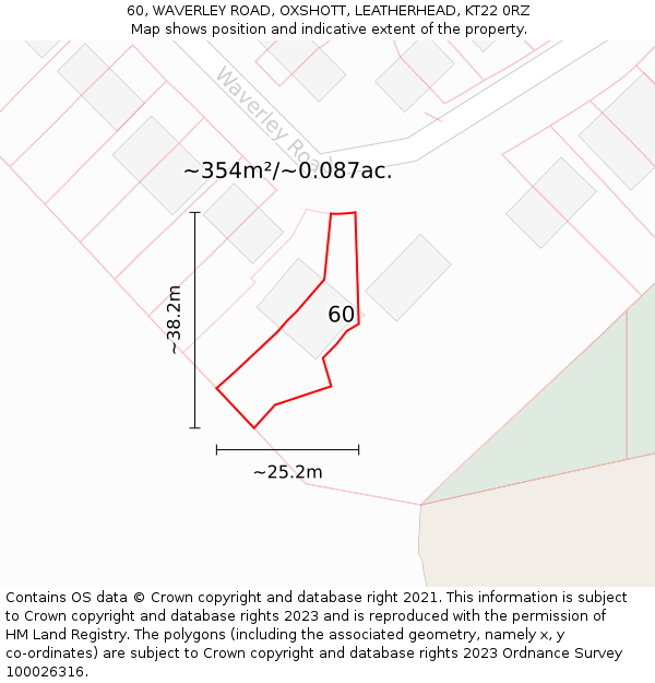 60, WAVERLEY ROAD, OXSHOTT, LEATHERHEAD, KT22 0RZ: Plot and title map