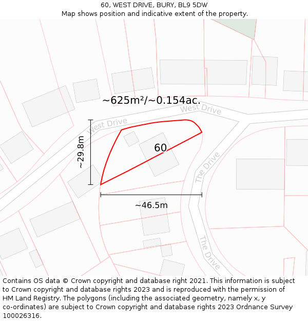 60, WEST DRIVE, BURY, BL9 5DW: Plot and title map