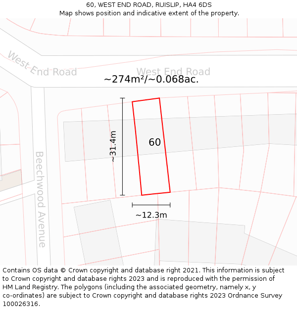 60, WEST END ROAD, RUISLIP, HA4 6DS: Plot and title map