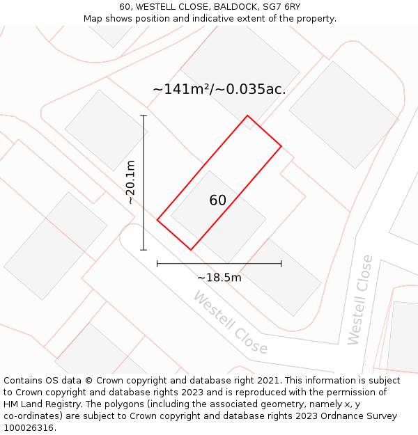 60, WESTELL CLOSE, BALDOCK, SG7 6RY: Plot and title map