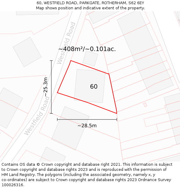 60, WESTFIELD ROAD, PARKGATE, ROTHERHAM, S62 6EY: Plot and title map