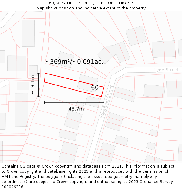 60, WESTFIELD STREET, HEREFORD, HR4 9PJ: Plot and title map