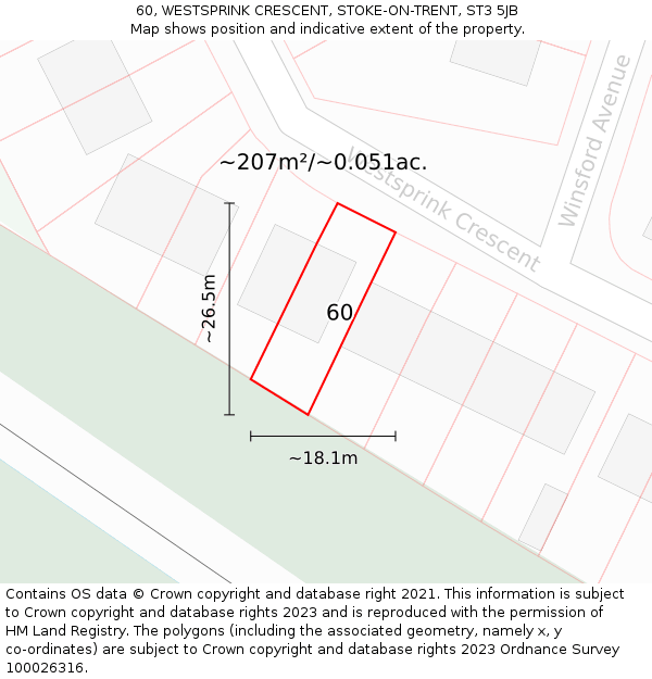 60, WESTSPRINK CRESCENT, STOKE-ON-TRENT, ST3 5JB: Plot and title map
