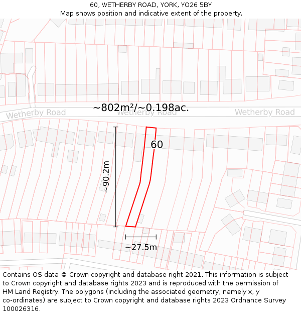 60, WETHERBY ROAD, YORK, YO26 5BY: Plot and title map