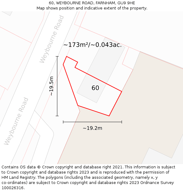 60, WEYBOURNE ROAD, FARNHAM, GU9 9HE: Plot and title map