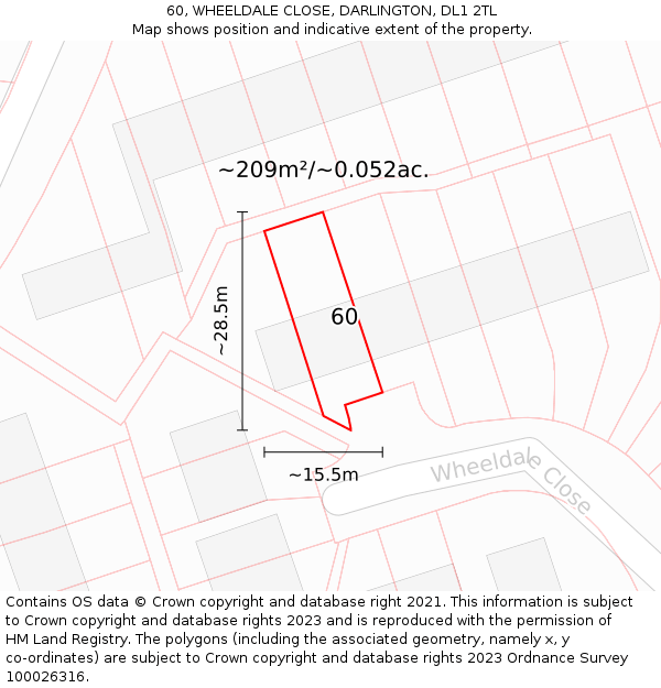 60, WHEELDALE CLOSE, DARLINGTON, DL1 2TL: Plot and title map