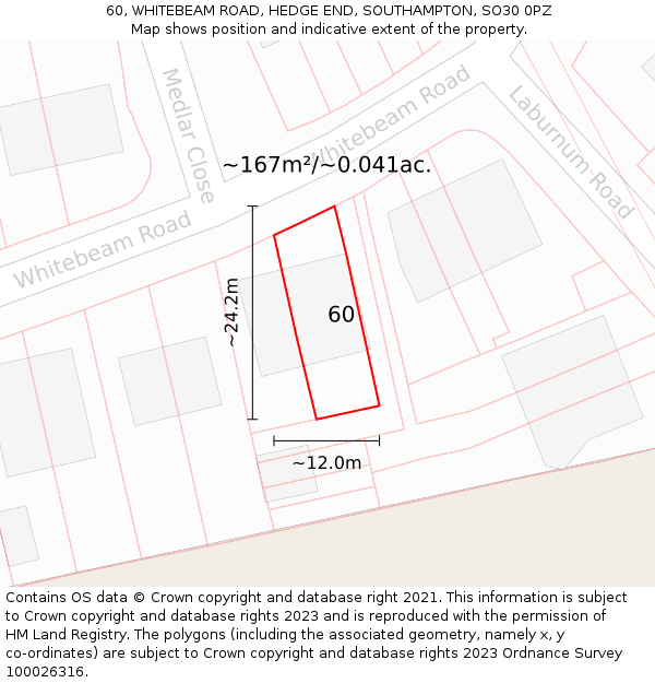 60, WHITEBEAM ROAD, HEDGE END, SOUTHAMPTON, SO30 0PZ: Plot and title map