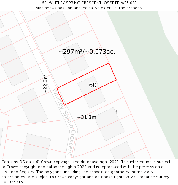 60, WHITLEY SPRING CRESCENT, OSSETT, WF5 0RF: Plot and title map
