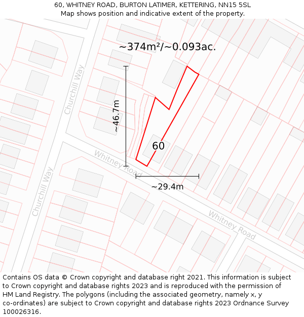 60, WHITNEY ROAD, BURTON LATIMER, KETTERING, NN15 5SL: Plot and title map
