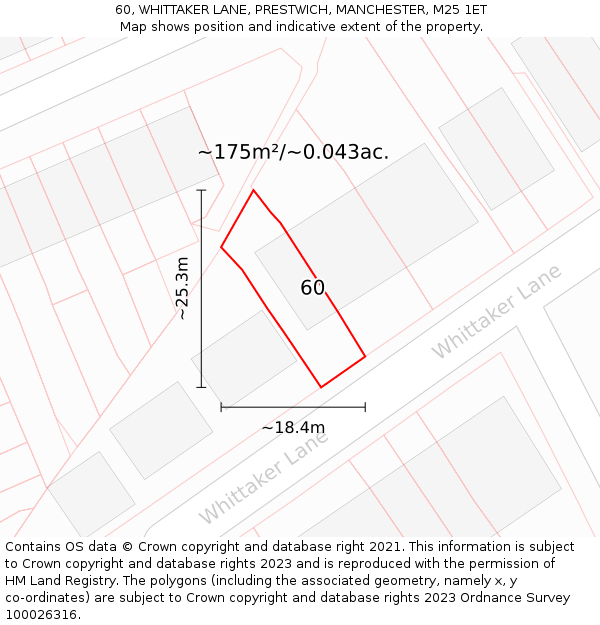 60, WHITTAKER LANE, PRESTWICH, MANCHESTER, M25 1ET: Plot and title map
