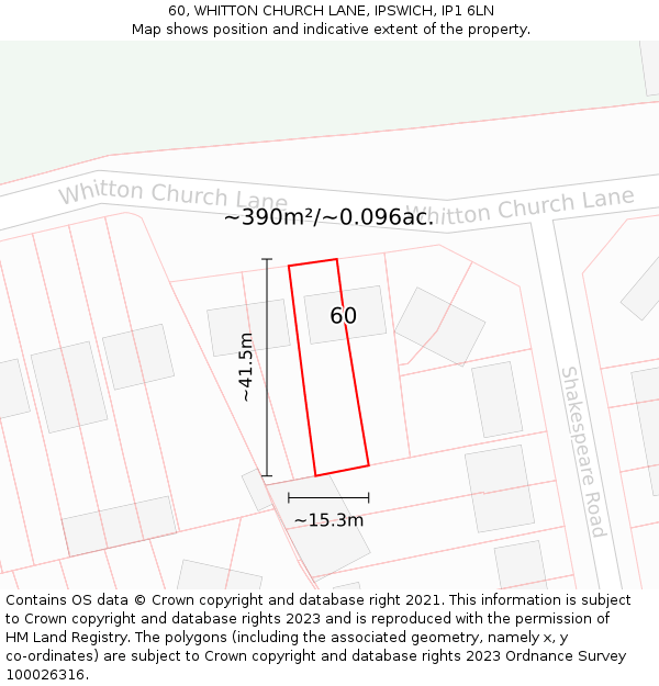 60, WHITTON CHURCH LANE, IPSWICH, IP1 6LN: Plot and title map