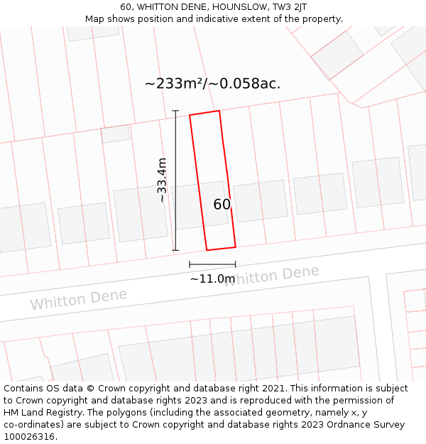 60, WHITTON DENE, HOUNSLOW, TW3 2JT: Plot and title map