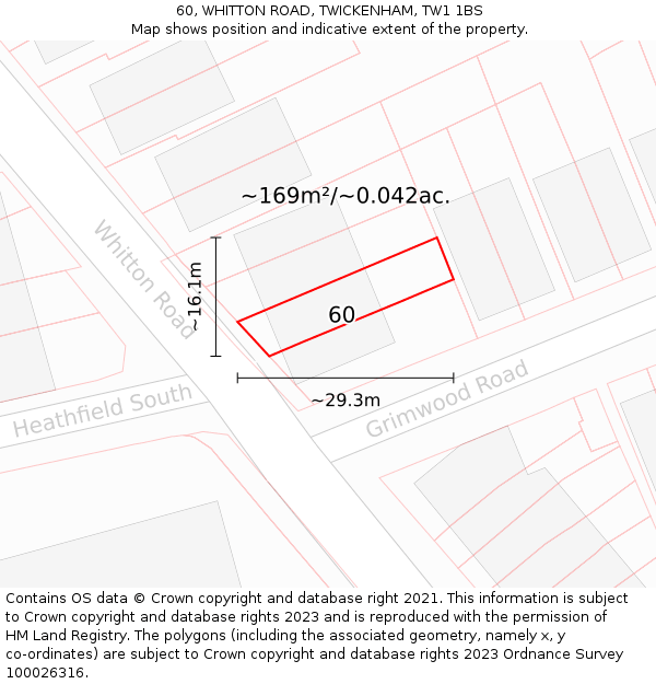 60, WHITTON ROAD, TWICKENHAM, TW1 1BS: Plot and title map