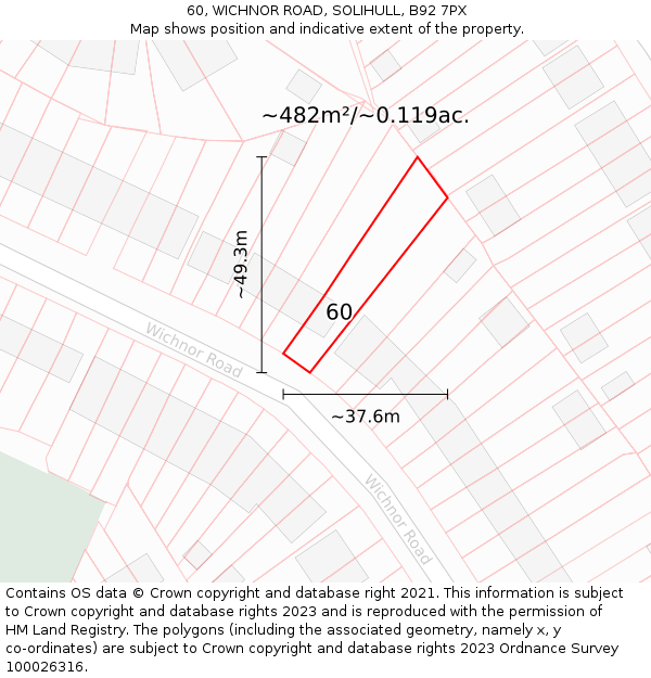 60, WICHNOR ROAD, SOLIHULL, B92 7PX: Plot and title map